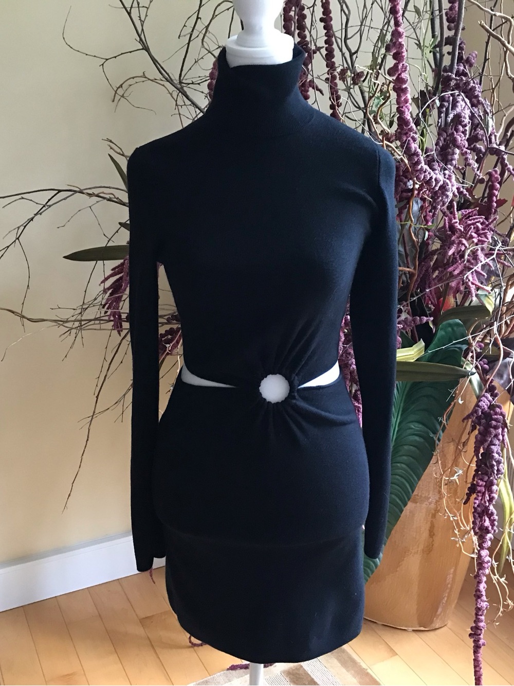 Zara Black Turtleneck Mini Dress with Center Ring Cutout